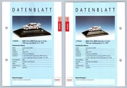 BMW 318 is #121/122 Motorsport - Herpa Data Sheet-Breakoutcards