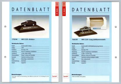 Mercedes Benz C220 / C220 #101/2 PC-Modelle - Herpa Data Sheet-Breakoutcards