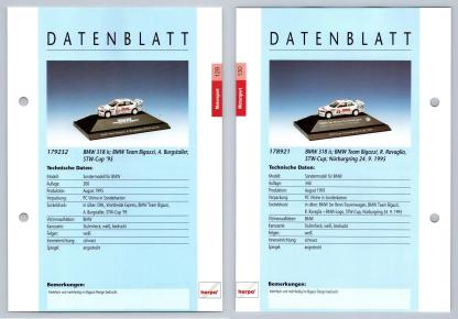 BMW 318 is #129/130 Motorsport - Herpa Data Sheet-Breakoutcards
