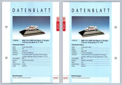 BMW 318 is #131/132 Motorsport - Herpa Data Sheet-Breakoutcards