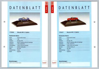Mazda MX-5 Cabrio #107/8 PC-Modelle - Herpa Data Sheet-Breakoutcards