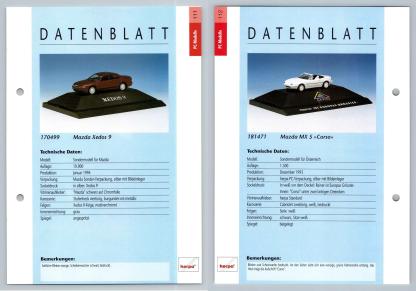 Mazda Xedos 9 / MX 5 #111/12 PC-Modelle - Herpa Data Sheet-Breakoutcards