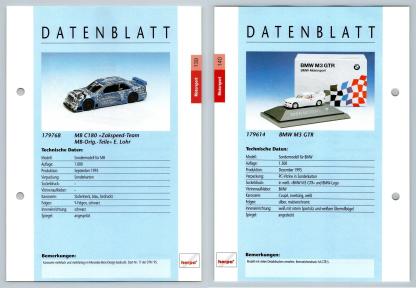 MB C180 / BMW M3 GTR #139/140 Motorsport - Herpa Data Sheet-Breakoutcards