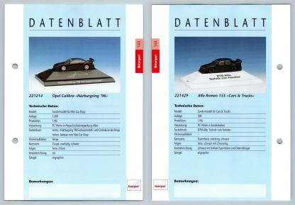 Opel Calibra / Alfa Romeo 155 #143/144 Motorsport - Herpa Data Sheet-Breakoutcards