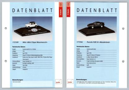 Mini / Porsche 928 S4 #121/22 PC-Modelle - Herpa Data Sheet-Breakoutcards