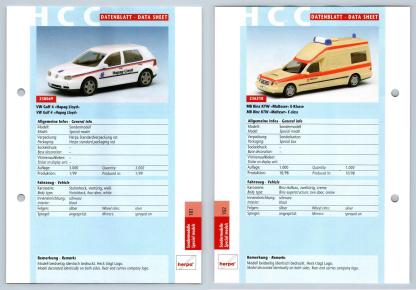VW Golf 4 / MB Binz KTW #161/162 Sondermodelle - Herpa Data Sheet-Breakoutcards