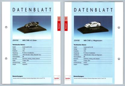 Mercedes Benz C180 #155/156 Motorsport - Herpa Data Sheet-Breakoutcards