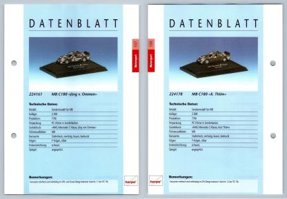 Mercedes Benz C180 #157/158 Motorsport - Herpa Data Sheet-Breakoutcards