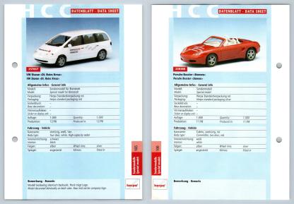 VW Sharan / Porsche Boxster #165/166 Sondermodelle - Herpa Data Sheet-Breakoutcards