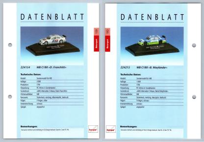 Mercedes Benz C180 #159/160 Motorsport - Herpa Data Sheet-Breakoutcards
