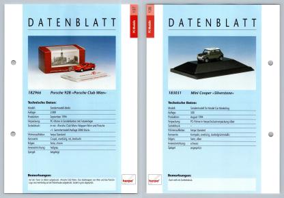 Porsche 928 / Mini Cooper #137/38 PC-Modelle - Herpa Data Sheet-Breakoutcards