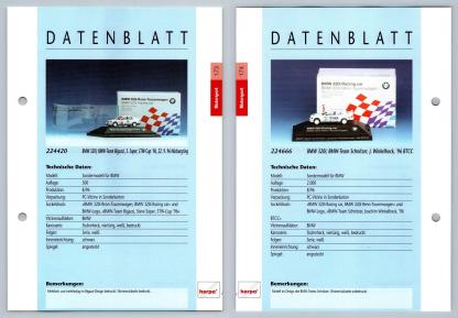 BMW 320i #173/174 Motorsport - Herpa Data Sheet-Breakoutcards