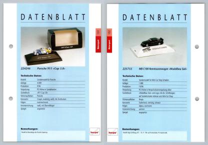 Porsche 911 / MB C180 #181/182 Motorsport - Herpa Data Sheet-Breakoutcards