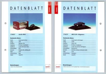 Austin Mini / Mercedes Benz E320 #155/56 PC-Modelle - Herpa Data Sheet-Breakoutcards