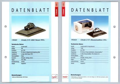 Citroen 2 CV #161/62 PC-Modelle - Herpa Data Sheet-Breakoutcards