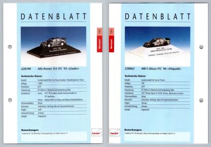 Alfa Romeo 155 ITC / MB C-Klasse ITC #193/194 Motorsport - Herpa Data Sheet-Breakoutcards