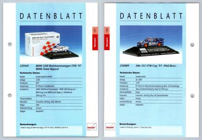 BMW 320i / Alfa 155 STW-Cup #197/198 Motorsport - Herpa Data Sheet-Breakoutcards