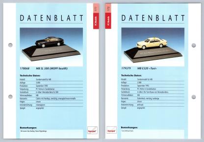 Mercedes Benz SL500 / E320 #171/72 PC-Modelle - Herpa Data Sheet-Breakoutcards