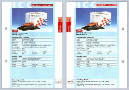 BMW 320i Renn-Tourenwagen #199/200 Motorsport - Herpa Data Sheet-Breakoutcards