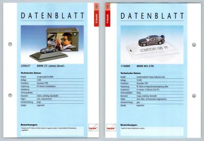 BMW Z3 / M3 GTR #181/82 PC-Modelle - Herpa Data Sheet-Breakoutcards