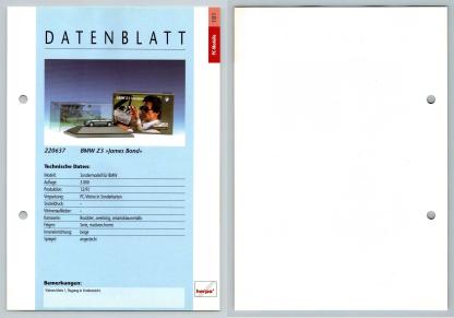 BMW Z3 James Bond #181 PC-Modelle - Herpa Data Sheet-Breakoutcards