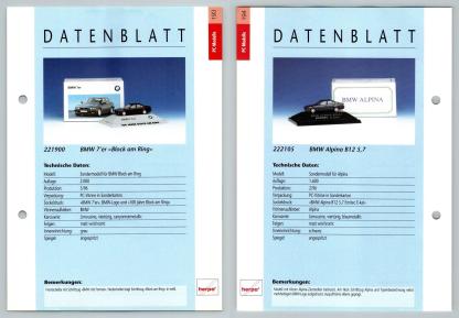 BMW 7er / Aplina B12 #193/94 PC-Modelle - Herpa Data Sheet-Breakoutcards