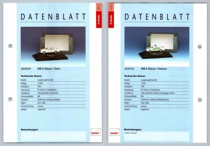 Mercedes Benz E-Klasse / Polizei #211/12 PC-Modelle - Herpa Data Sheet-Breakoutcards