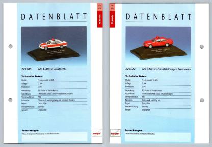 Mercedes Benz E-Klasse #213/14 PC-Modelle - Herpa Data Sheet-Breakoutcards