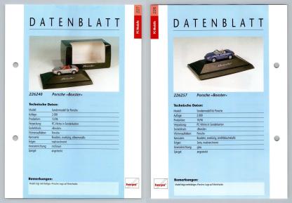 Porsche Boxter #227/28 PC-Modelle - Herpa Data Sheet-Breakoutcards