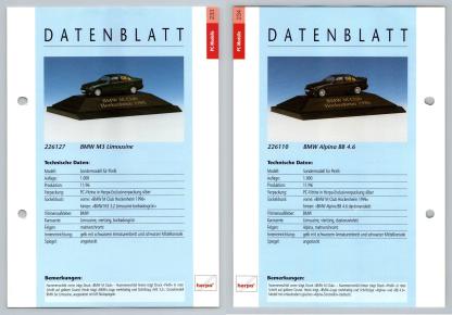 BMW M3 Limousine / Alpina B8 #233/34 PC-Modelle - Herpa Data Sheet-Breakoutcards