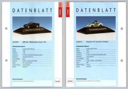 Mercedes Benz SLK / Porsche 911 #235/36 PC-Modelle - Herpa Data Sheet-Breakoutcards