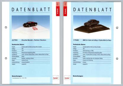 Porsche Boxter / 3er Cabrio #251/52 PC-Modelle - Herpa Data Sheet-Breakoutcards