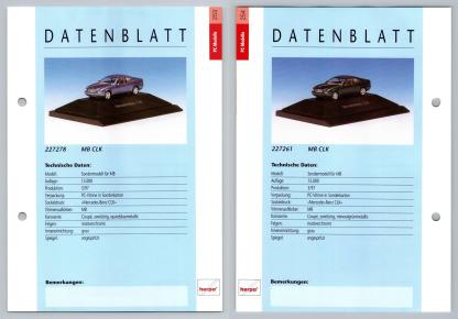 Mercedes Benz CLK #253/54 PC-Modelle - Herpa Data Sheet-Breakoutcards