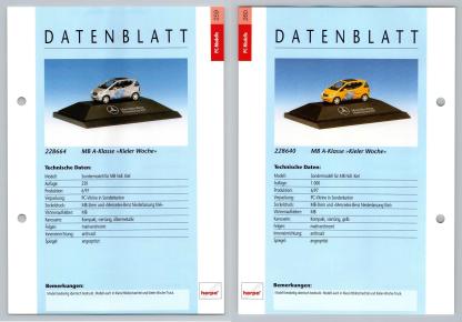 Mercedes Benz A-Klasse #259/60 PC-Modelle - Herpa Data Sheet-Breakoutcards