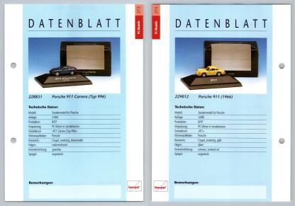 Porsche 911 Carrera / Porsche 911 #273/74 PC-Modelle - Herpa Data Sheet-Breakoutcards