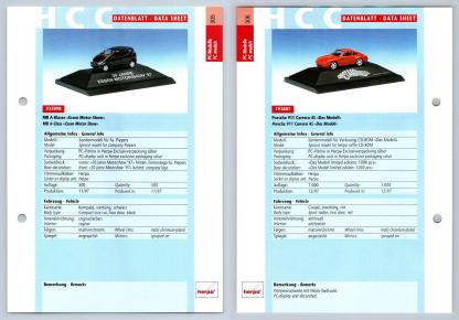 Mercedes Benz A-Klasse / Porsche 911 Carrera 4S #305/6 PC-Modelle - Herpa Data Sheet-Breakoutcards
