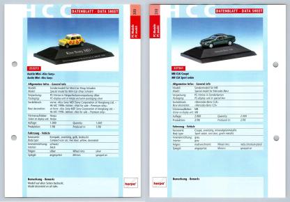 Austin Mini / MB CLK Coupe #309/10 PC-Modelle - Herpa Data Sheet-Breakoutcards
