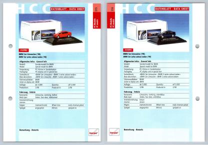 BMW 3er Limousine #315/16 PC-Modelle - Herpa Data Sheet-Breakoutcards