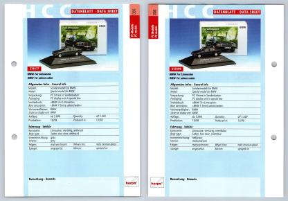 BMW 7er Limousine #335/36 PC-Modelle - Herpa Data Sheet-Breakoutcards