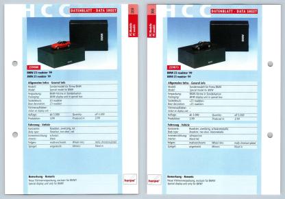 BMW Z3 Roadster #359/60 PC-Modelle - Herpa Data Sheet-Breakoutcards