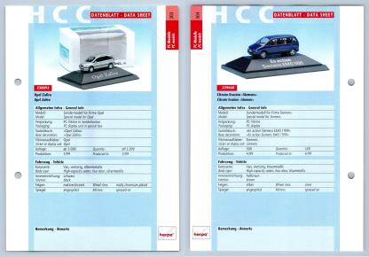 Opel Zafira / Citroen Evasion #363/64 PC-Modelle - Herpa Data Sheet-Breakoutcards