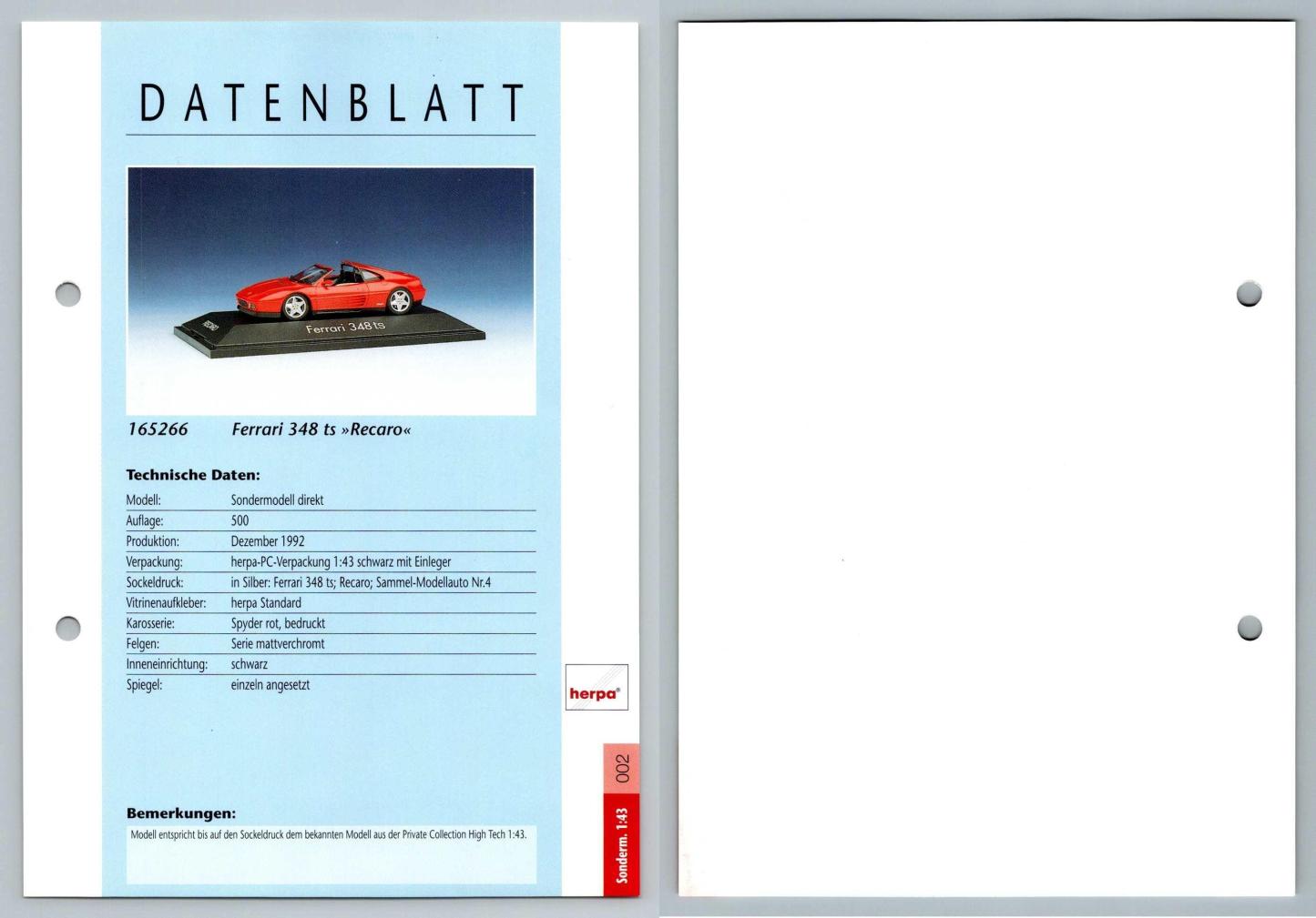 Ferrari 348ts #2 Sonderm. 1:43 - Herpa Data Sheet-Breakoutcards