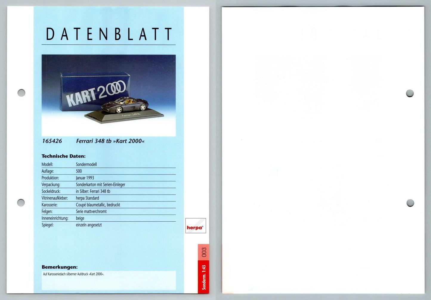 Ferrari 348tb Kart 2000 #3 Sonderm. 1:43 - Herpa Data Sheet-Breakoutcards
