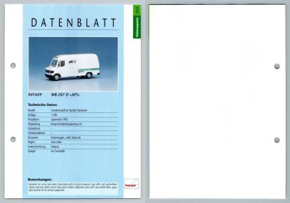 MB 207 D APS #4 Kleintransporter - Herpa Data Sheet-Breakoutcards