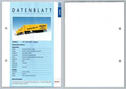 US-Truck KSZ Vogel #4 Sattelzuge - Herpa Data Sheet-Breakoutcards