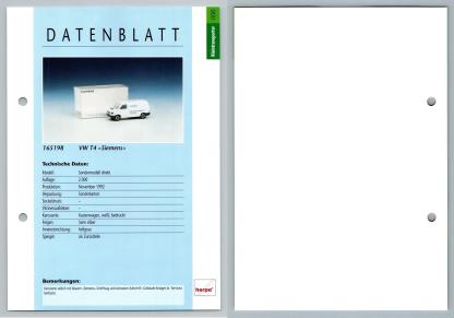 VW T4 Siemens #6 Kleintransporter - Herpa Data Sheet-Breakoutcards