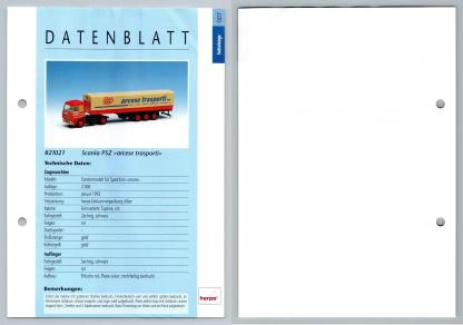 Scania PSZ Arcese Transporti #7 Sattelzuge - Herpa Data Sheet-Breakoutcards