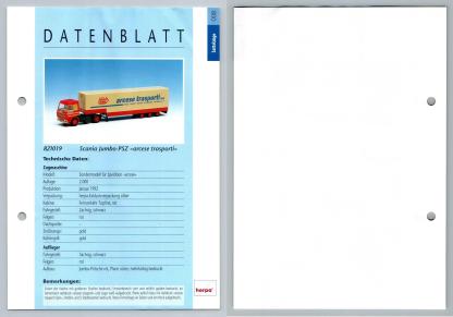 Scania Jumbo PSZ Arcese Trasporti #8 Sattelzuge - Herpa Data Sheet-Breakoutcards