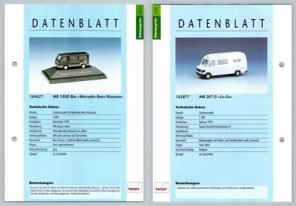 MB 100D Bus / MB 207 D #11/12 Kleintransporter - Herpa Data Sheet-Breakoutcards