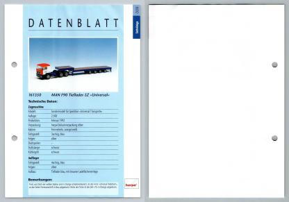 MAN F90 Tieflader SZ #9 Sattelzuge - Herpa Data Sheet-Breakoutcards